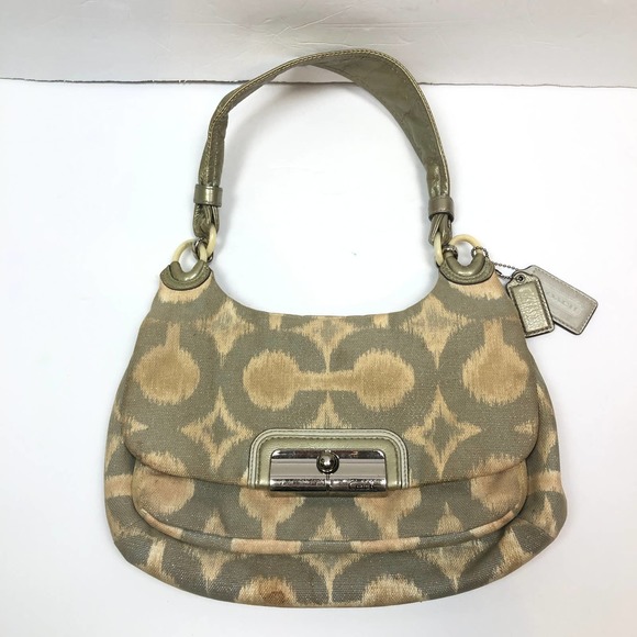 COACH HANDBAG PURSE KRISTIN IKAT OP ART SIGNATURE HOBO 17083 GRAY SHIMMER - Picture 1 of 15